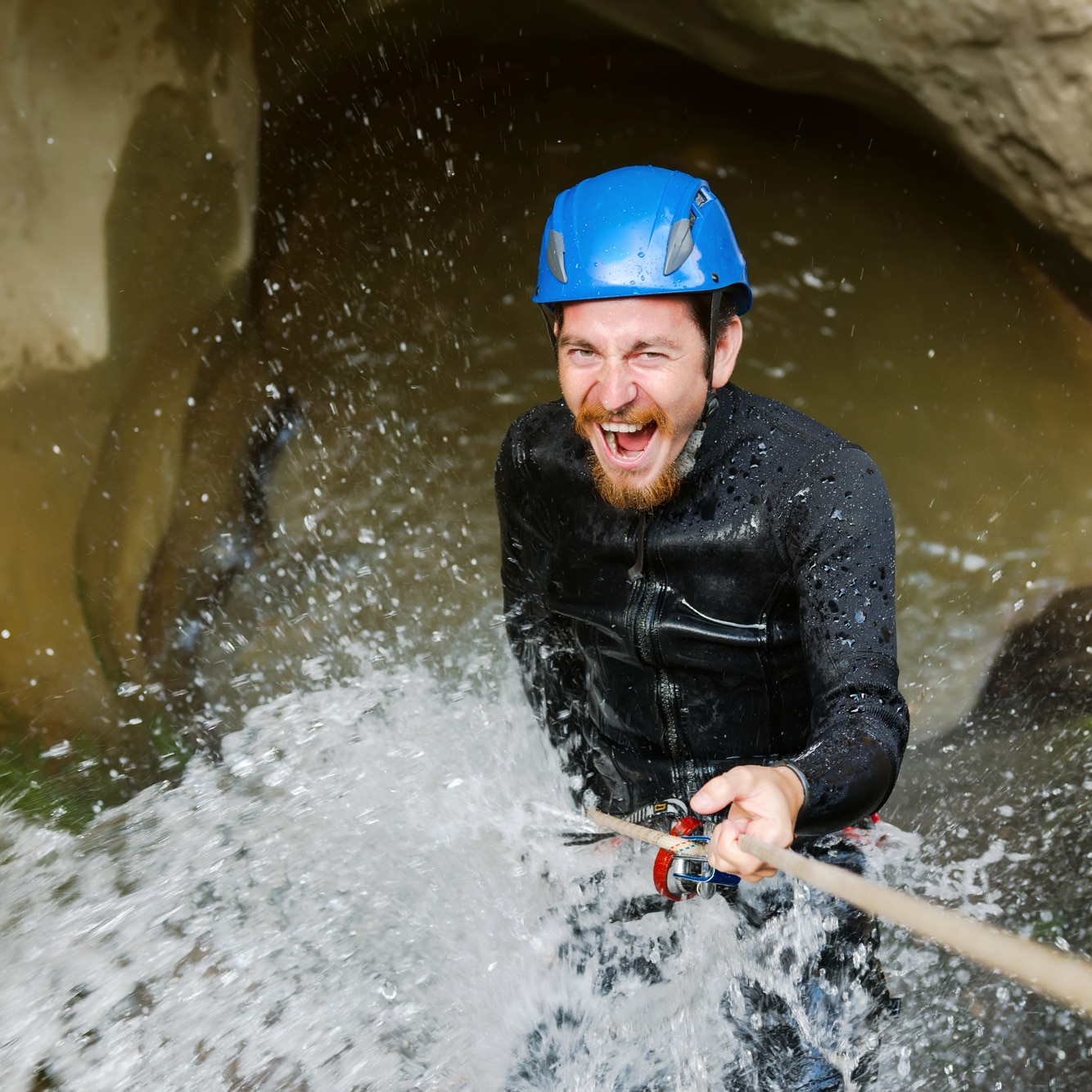 Getting wet while canyoning